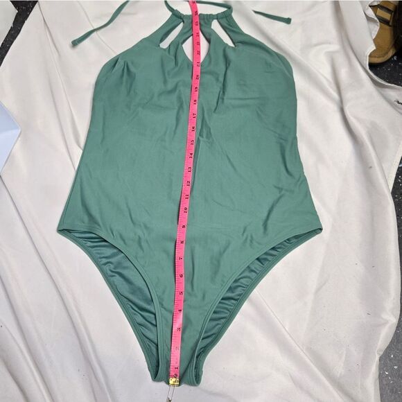 CUPSHE Seaside Holiday green high neck cutout one piece swimsuit L - Picture 11 of 13